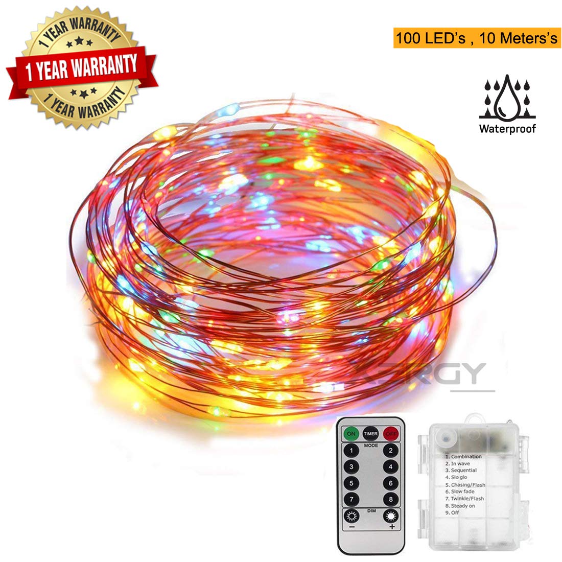 String Lights 10 M 100 LED's Battery Box and Remote Multi color (Pack of 1)