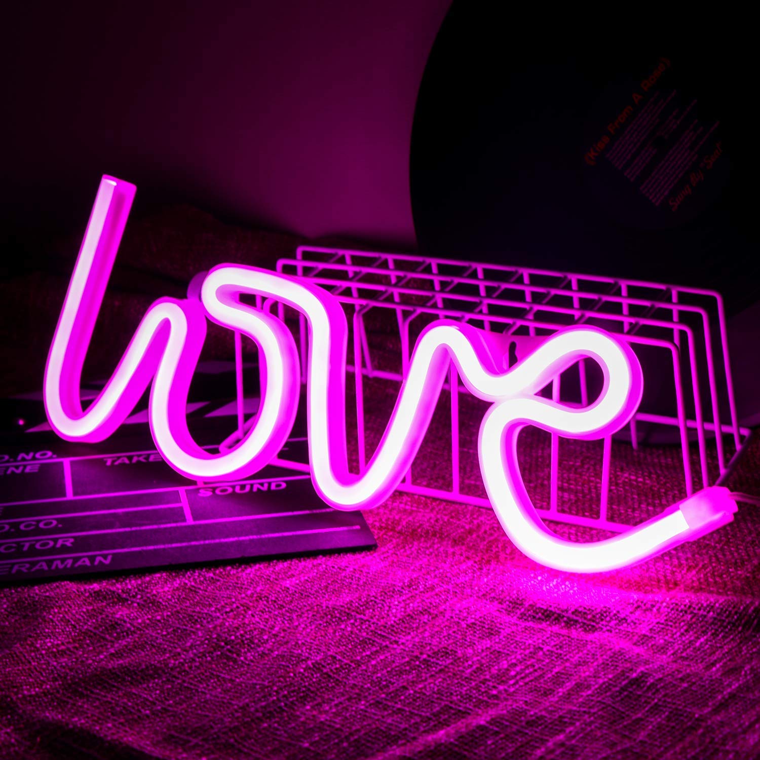 Neon Light Love Sign Pink Color with Holder Base (Pack of 1)