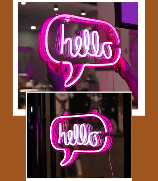 Neon Light Wall Art Sign 17” x 12” inch Hello Sign LED Word Bubble (Pack of 1)