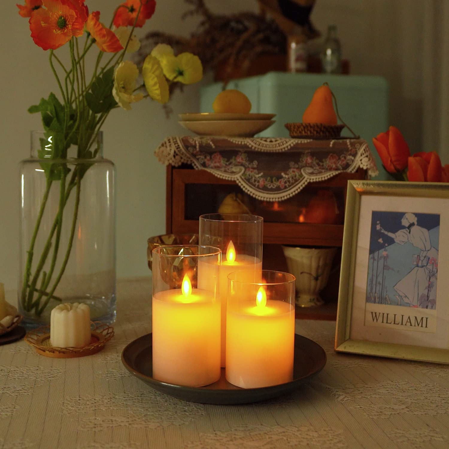 Acrylic Battery Operated Flameless Led Candles With Remote (Set of 3,White )