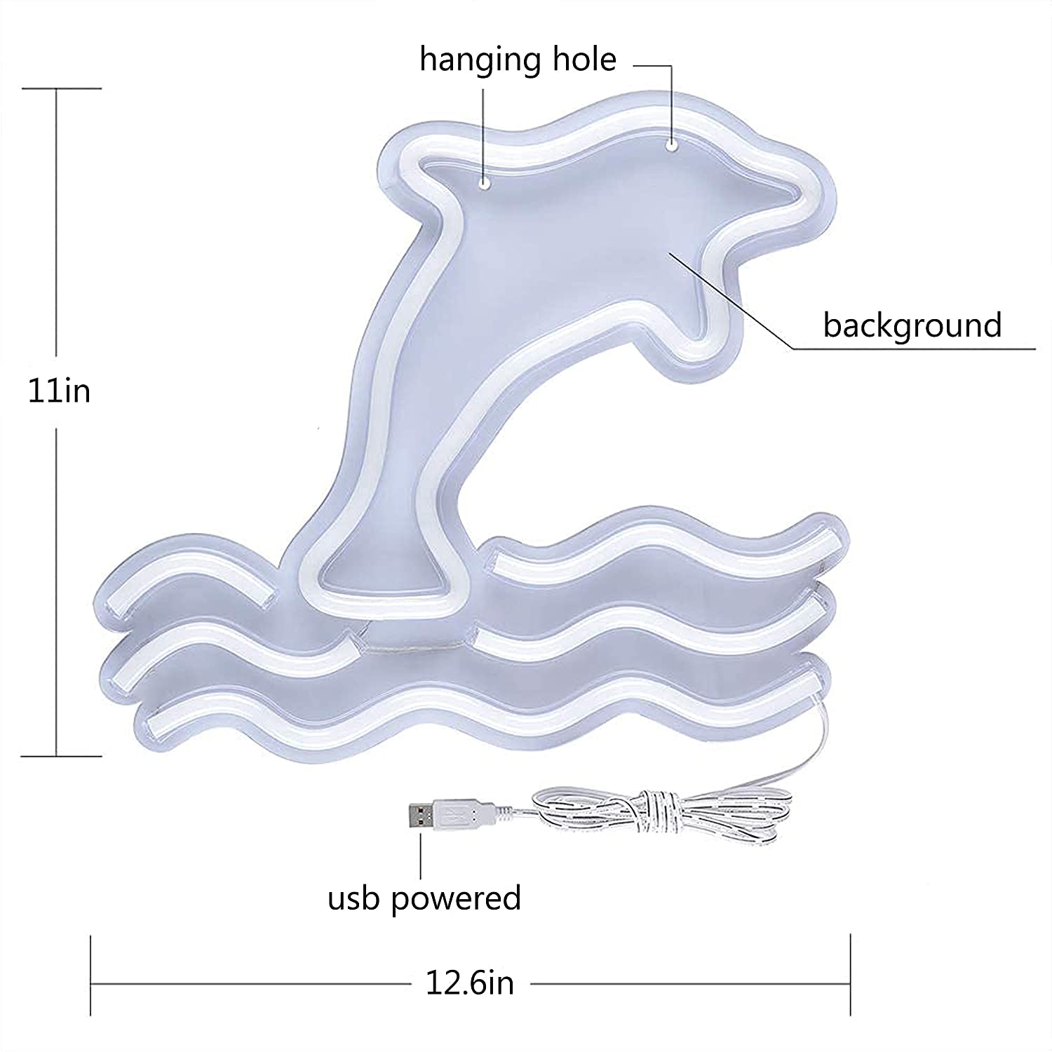Dolphin Shaped Neon Wall Light (White )
