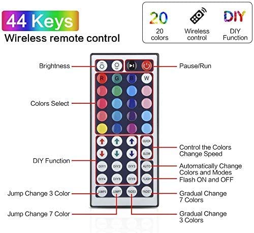 RGB LED Strip Light With 44 Key IR Remote Controller & Power Supply - 10 Meter