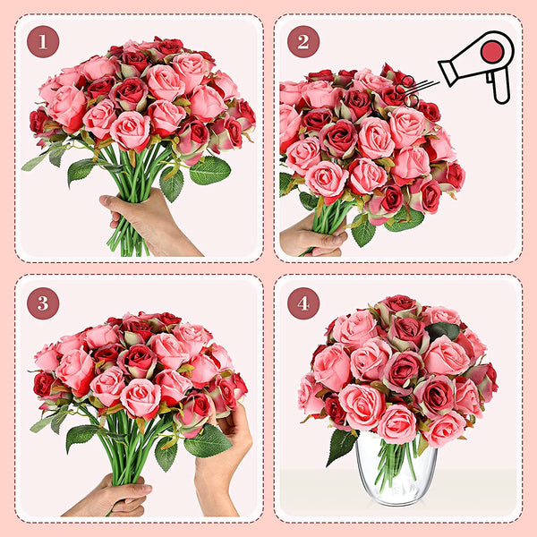 Xergy 12 Pcs Rose Flowers Artificial Faux Silk Roses Height 10.6" Red Peach Pink Color ,12 pcs Leaves and Stems Real Looking Roses for Vases DIY Bouquets (Peach Pink and Red)