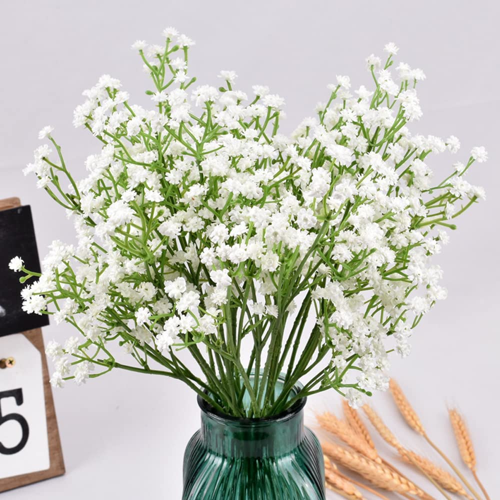 HomeXO Artificial Baby Breath 5 Pcs White color Real Touch Flowers Height 20" for Vases Bouquets Indoor Outdoor Home Kitchen Office Table Centerpieces Arrangement Decoration (White 5 Pcs)