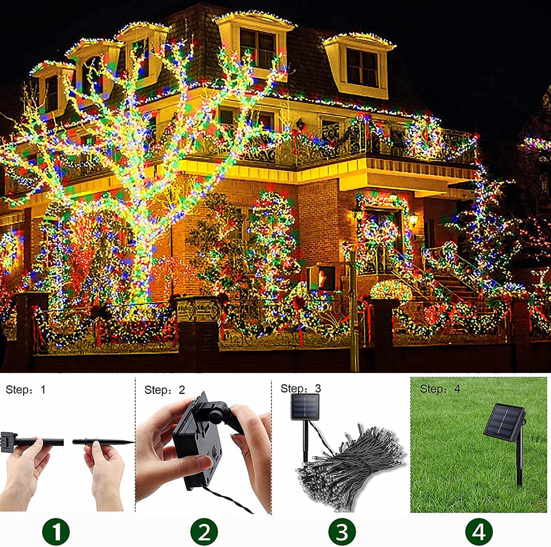 120 LED Solar Powered LED String Light - 12 Mtr ( Multicolor )