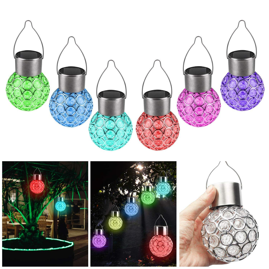 Solar Hanging Lights, 7 Color Changing Globe Lantern