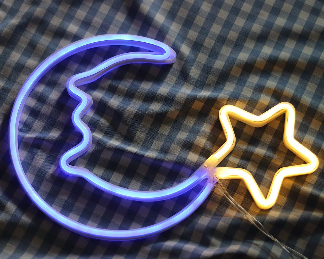 Moon Star Shaped Neon Wall Light - ( Blue & White )
