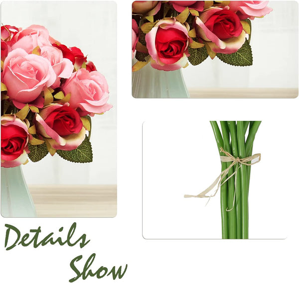 Xergy 12 Pcs Rose Flowers Artificial Faux Silk Roses Height 10.6" Red Peach Pink Color ,12 pcs Leaves and Stems Real Looking Roses for Vases DIY Bouquets (Peach Pink and Red)