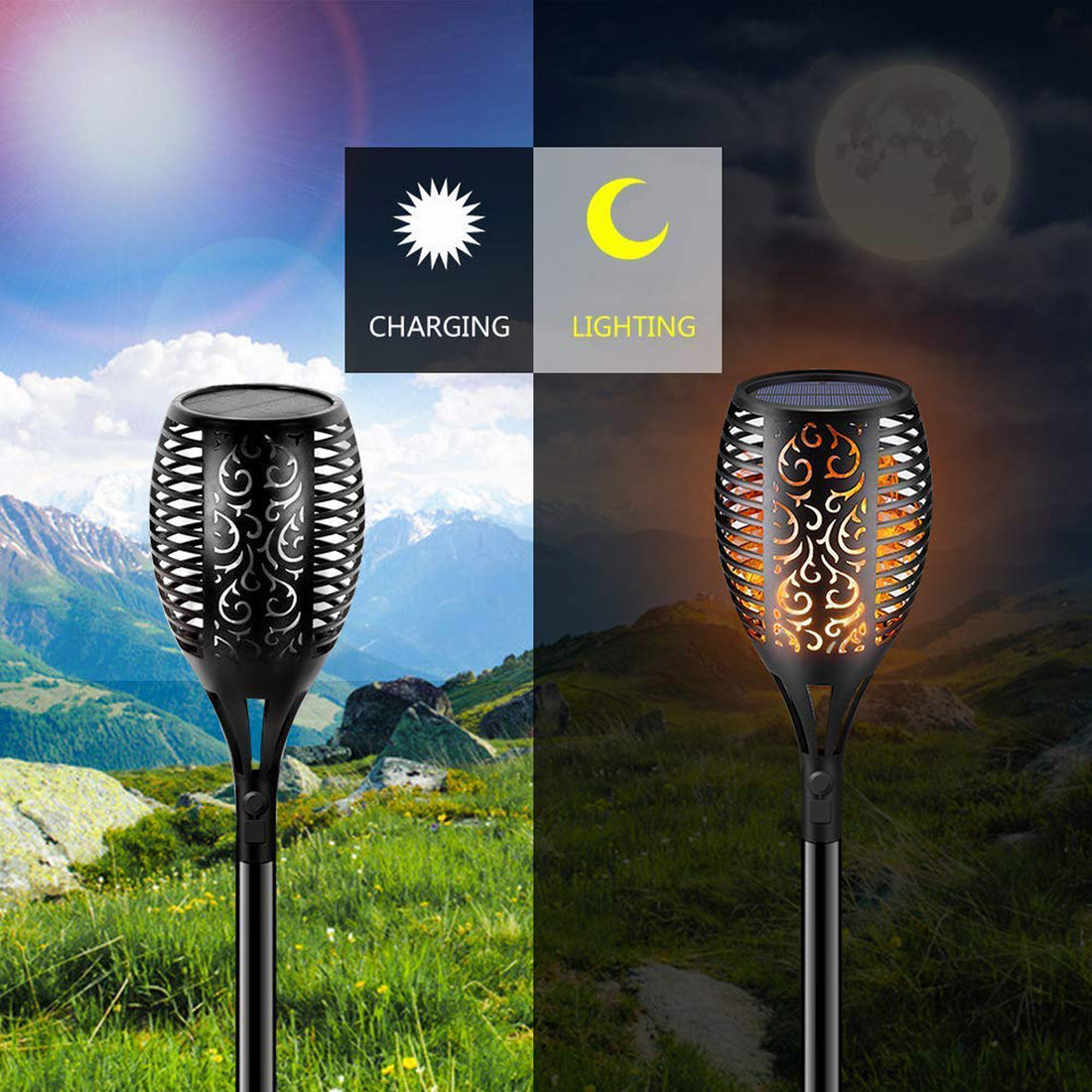 Solar Flame Flickering Torch Light ( Pack of 2)