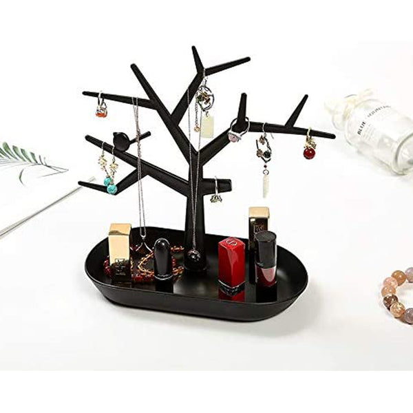 Tree Design Jewelry Display Tower Necklace Earring Bracelet Holder Key Organizer Stand, Black (Pack of 1)
