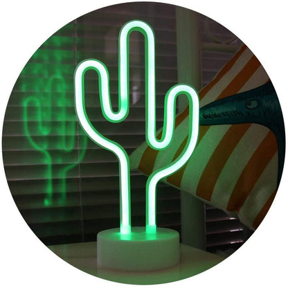 Neon Light Cactus Shaped Green Color with Holder Base (Pack of 1)