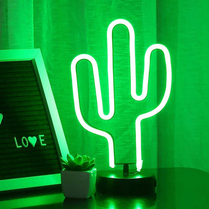 Neon Light Cactus Shaped Green Color with Holder Base (Pack of 1)