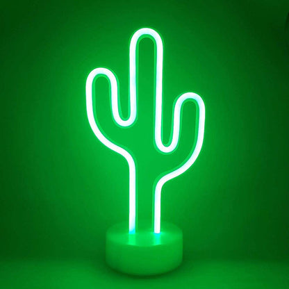 Neon Light Cactus Shaped Green Color with Holder Base (Pack of 1)