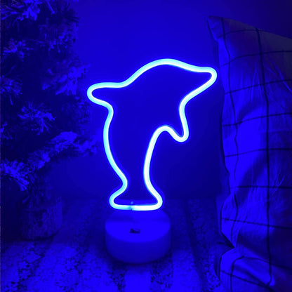 Neon Light Dolphin Shaped Blue Color with Holder Base (Pack of 1)