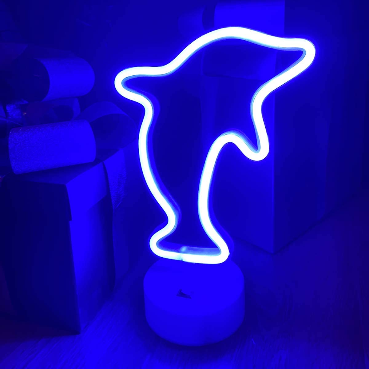 Neon Light Dolphin Shaped Blue Color with Holder Base (Pack of 1)