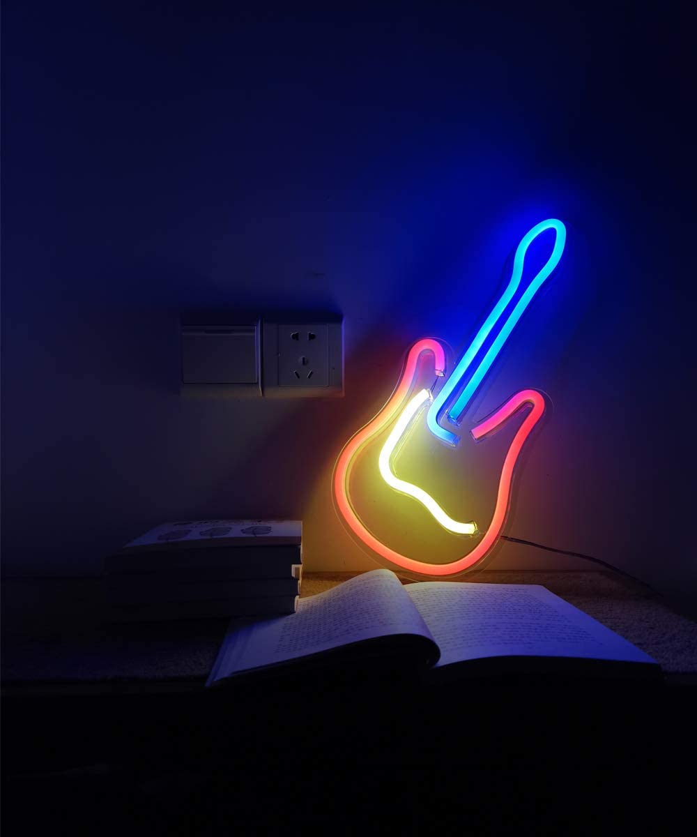 Neon Light Wall Art Sign "Guitar" Shaped Multi Color (Pack Of 1)