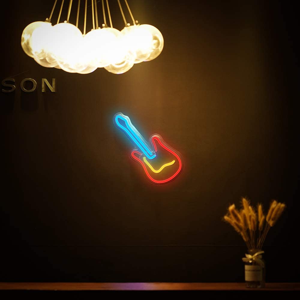 Neon Light Wall Art Sign "Guitar" Shaped Multi Color (Pack Of 1)