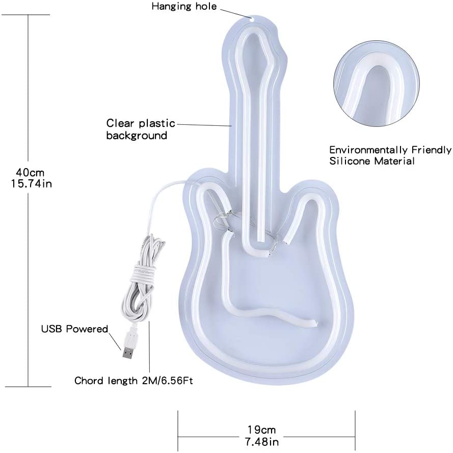 "Guitar" Shaped Neon Wall Light - Multicolor