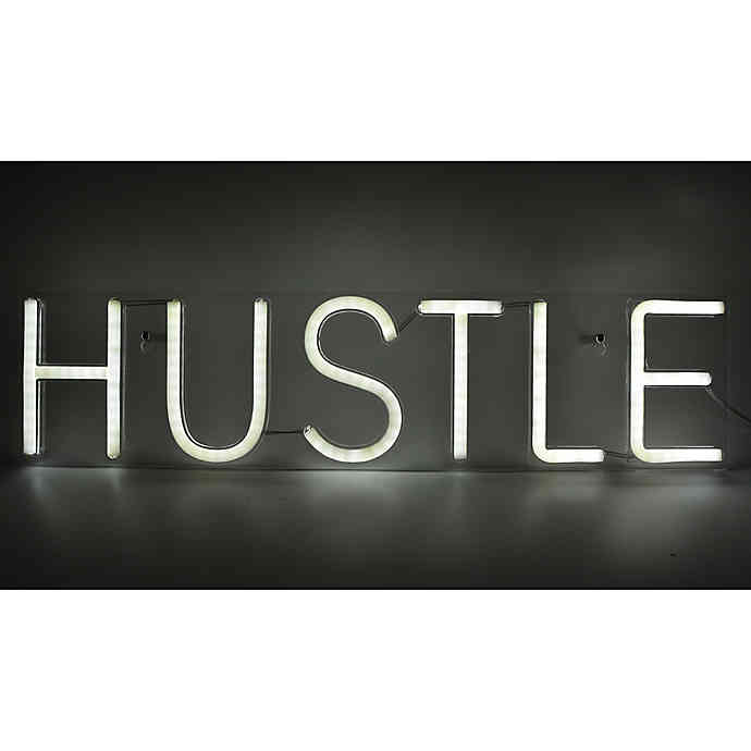 Hustle Text Shaped Neon Wall Light - White