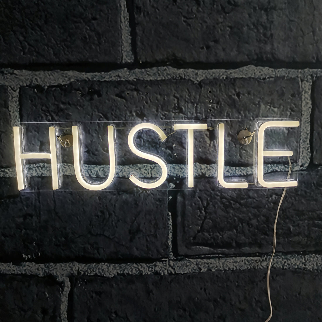 Hustle Text Shaped Neon Wall Light - White