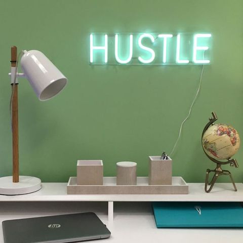 Hustle Text Shaped Neon Wall Light - White