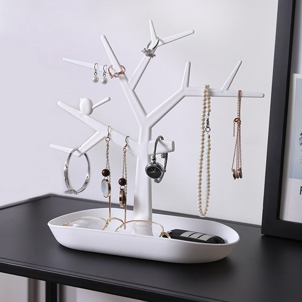 Tree Design Jewelry Display Tower Necklace Earring Bracelet Holder Key Organizer Stand, White (Pack of 1)