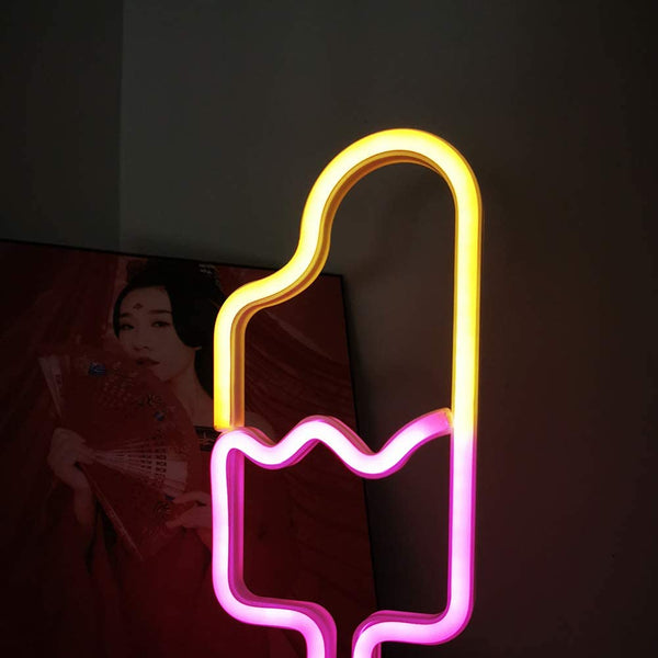 Neon Light ICE CREAM Shaped Warm White & Pink Color with Holder Base (Pack of 1)