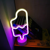 Neon Light ICE CREAM Shaped Warm White & Pink Color with Holder Base (Pack of 1)
