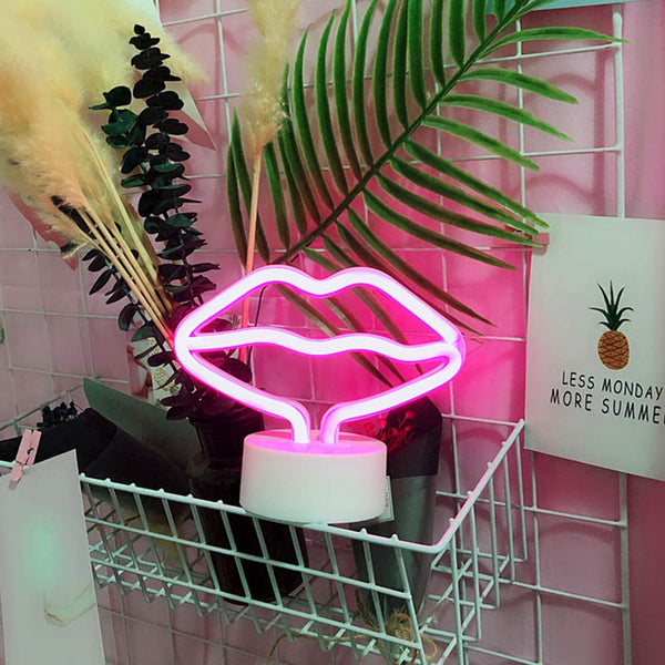 Neon Light Lips Shaped Pink Color with Holder Base (Pack of 1)