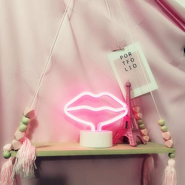 Neon Light Lips Shaped Pink Color with Holder Base (Pack of 1)