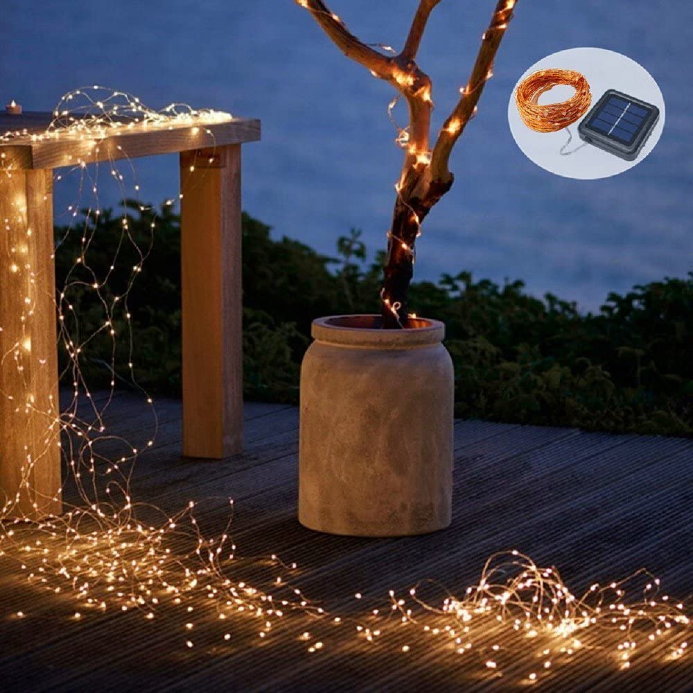 Solar Powered Fairy Starry String Light, 39 ft-12 meter LED Copper Wire Lights, Warm White (Pack of 1)