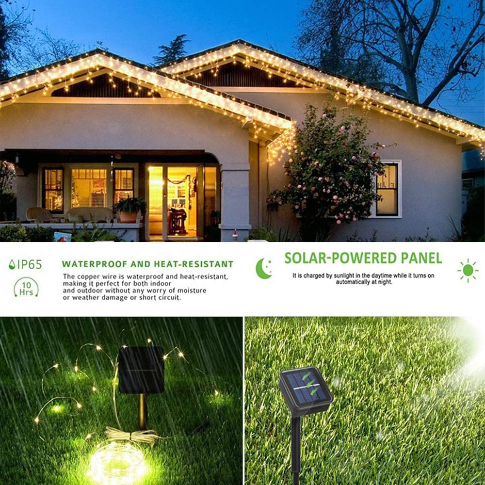 Solar Powered Fairy Starry String Light, 12 Meter - Warm White